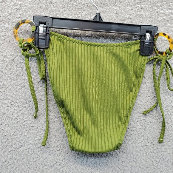 J.Crew Wide Rib Curved Waist Cheeky String Bikini Bottom Rings Green - Picture 7 of 8